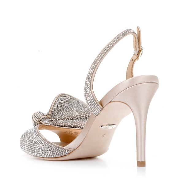 Badgley Mischka Rennie Rhinestone Ruffle Satin High Heel Stiletto Sandal… - Picture 13 of 13